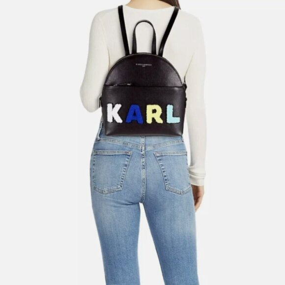NWT! Karl Lagerfeld Paris Maybelle Backpack Fur Patch Logo Black - Picture 7 of 7